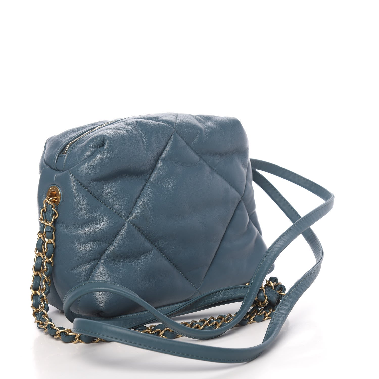 Chanel Lambskin Quilted Small Bowling Bag Turquoise 3 of 10
