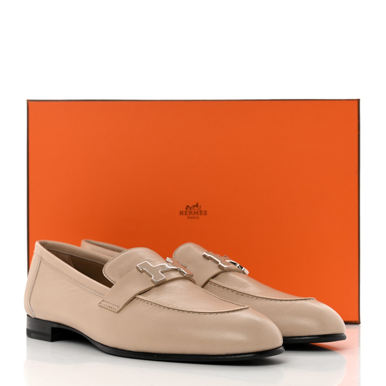 Hermes Chevre Womens Paris Loafers 38.5 Beige Nude 9 of 9