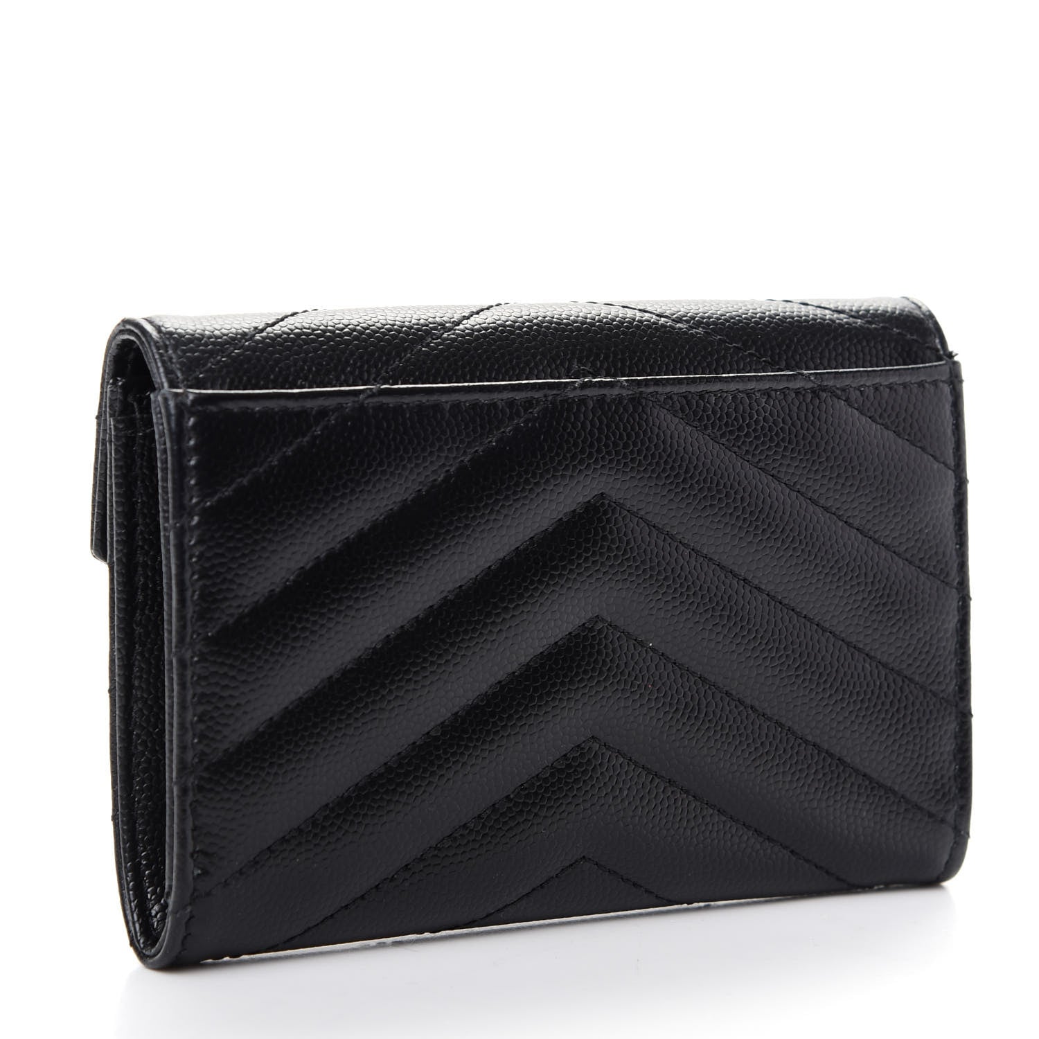 Saint Laurent Grain De Poudre Matelasse Chevron Small Monogram Envelope Wallet Black 3 of 8