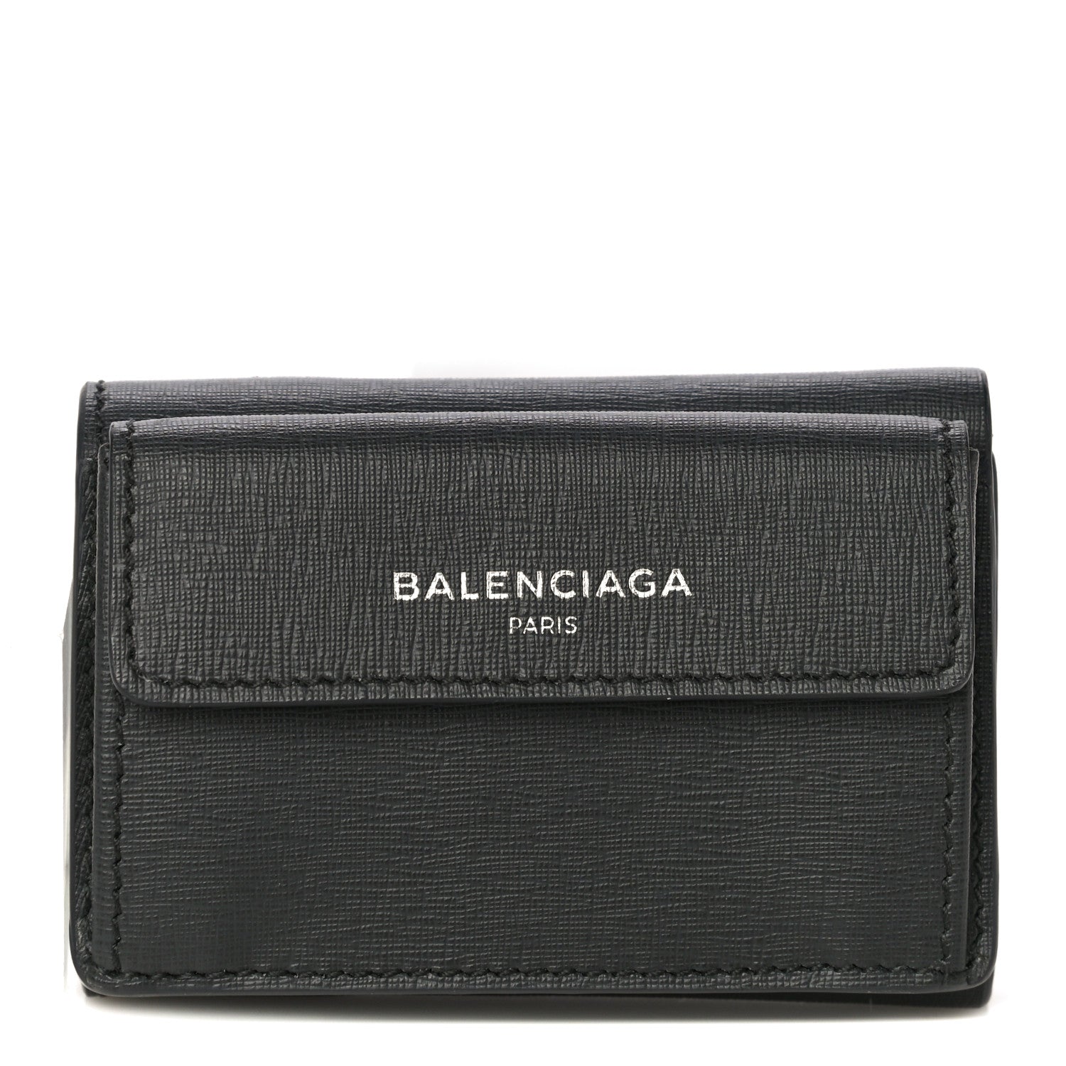 Balenciaga Striped Calfskin Logo Bi-Color Mini Wallet Grey Green 1 of 13