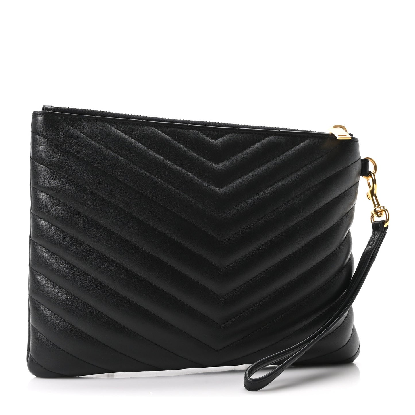 Calfskin Matelasse Chevron Monogram A5 Wristlet Black