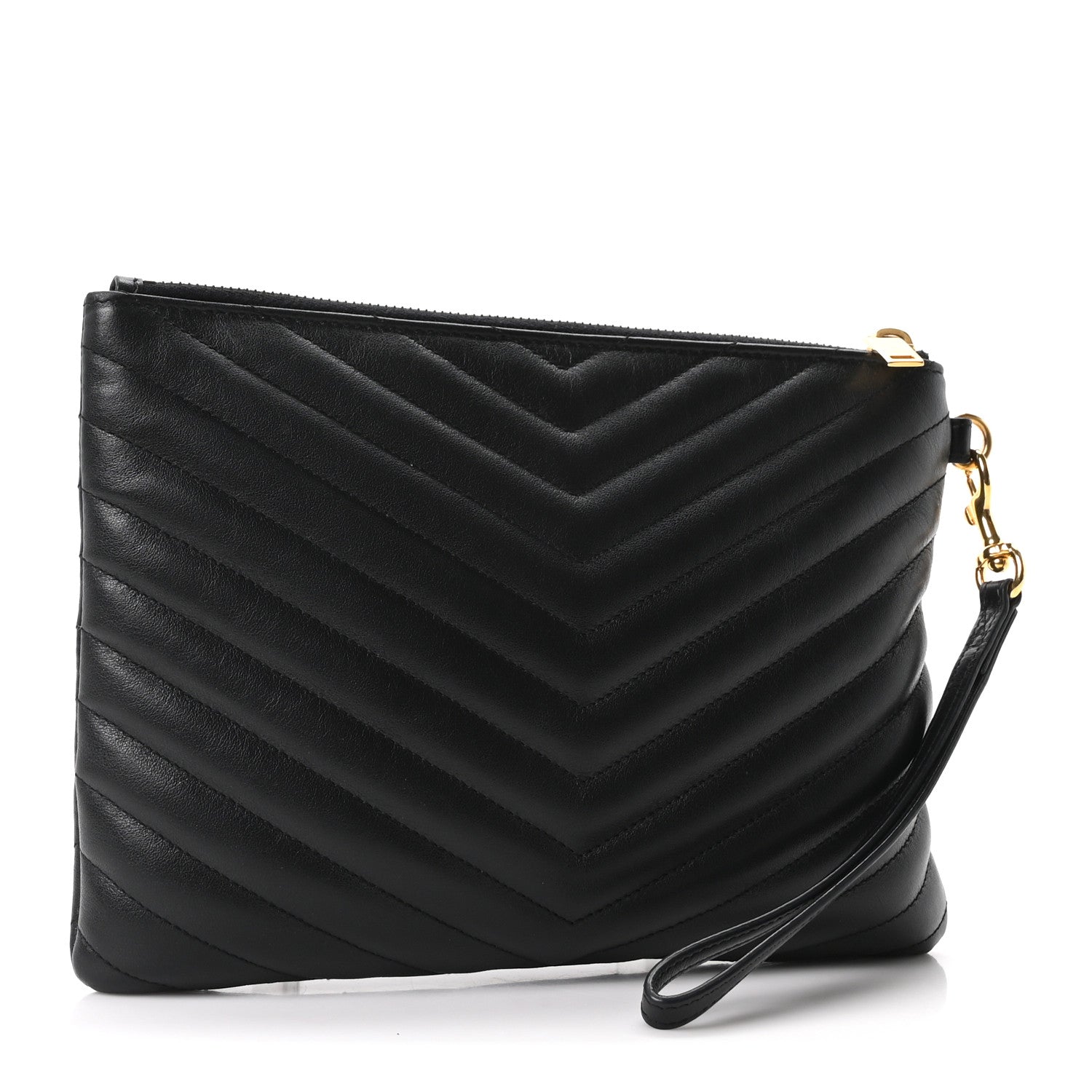 Saint Laurent Calfskin Matelasse Chevron Monogram A5 Wristlet Black 3 of 10