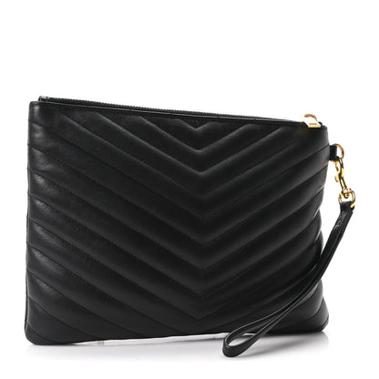 Saint Laurent Calfskin Matelasse Chevron Monogram A5 Wristlet Black 3 of 10