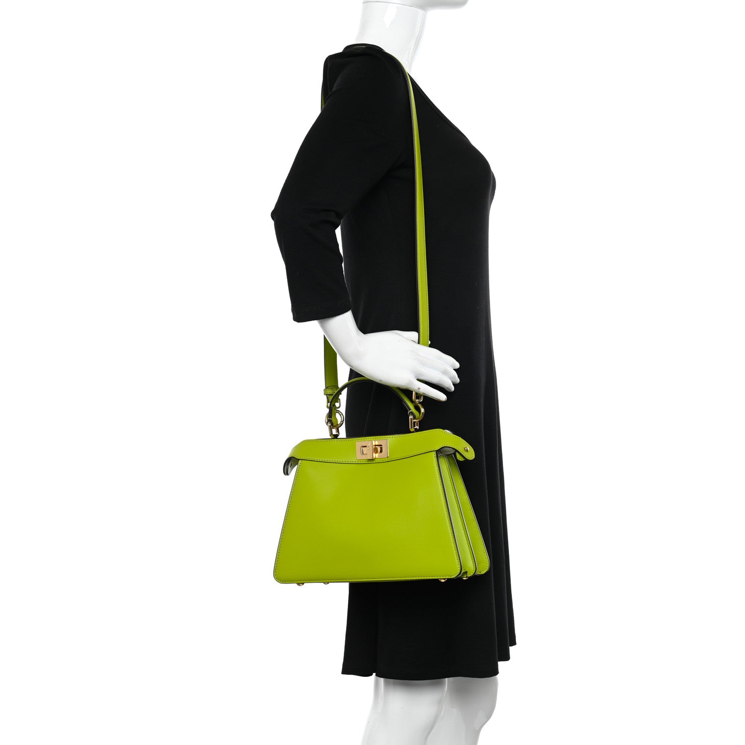 Fendi Vitello Seta Shiny Nappa Small Peekaboo I SEE U Satchel Wasabi White 2 of 11