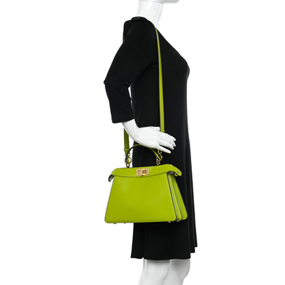 Fendi Vitello Seta Shiny Nappa Small Peekaboo I SEE U Satchel Wasabi White 2 of 11