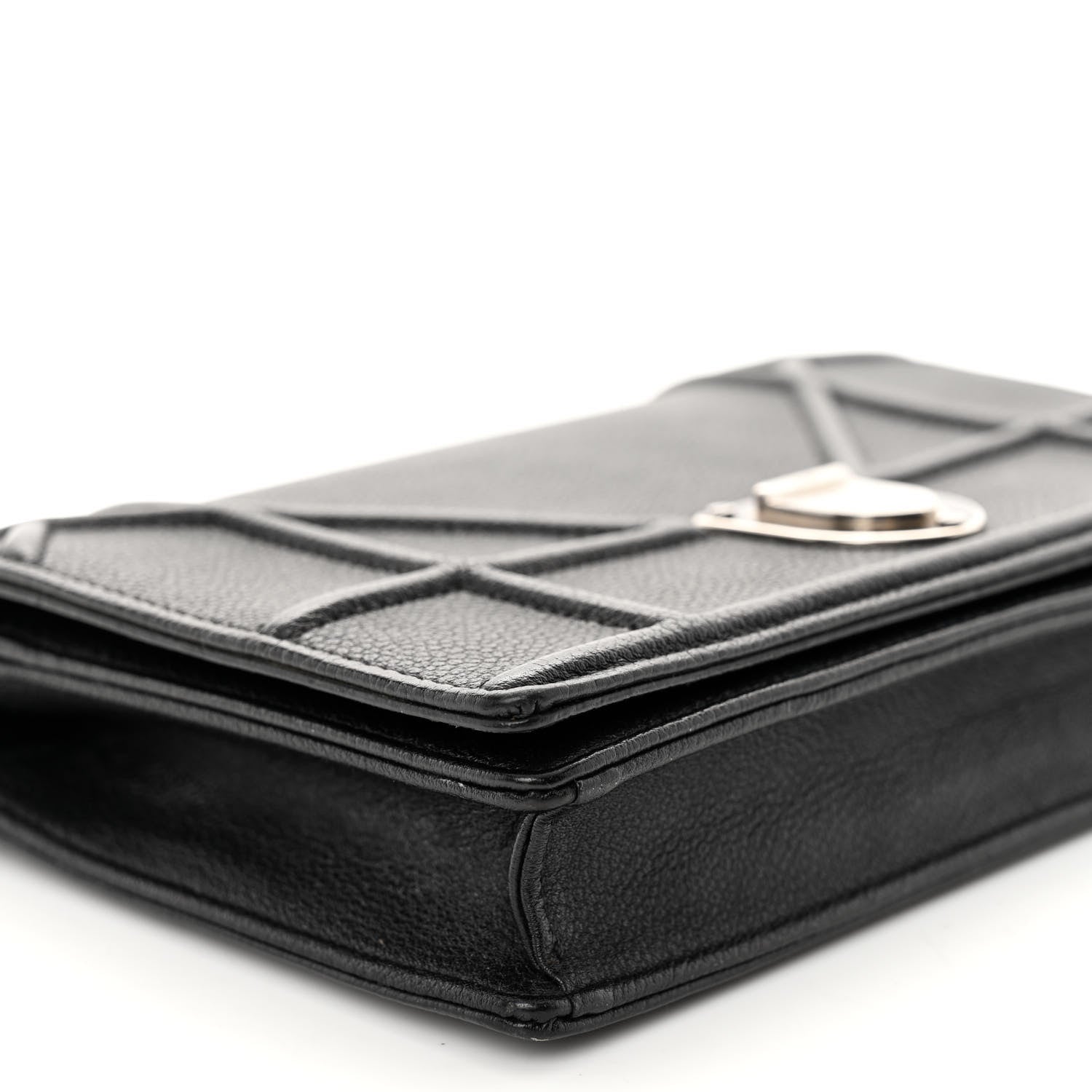 Christian Dior Grained Calfskin Diorama Wallet on Chain Pouch Black 8 of 9