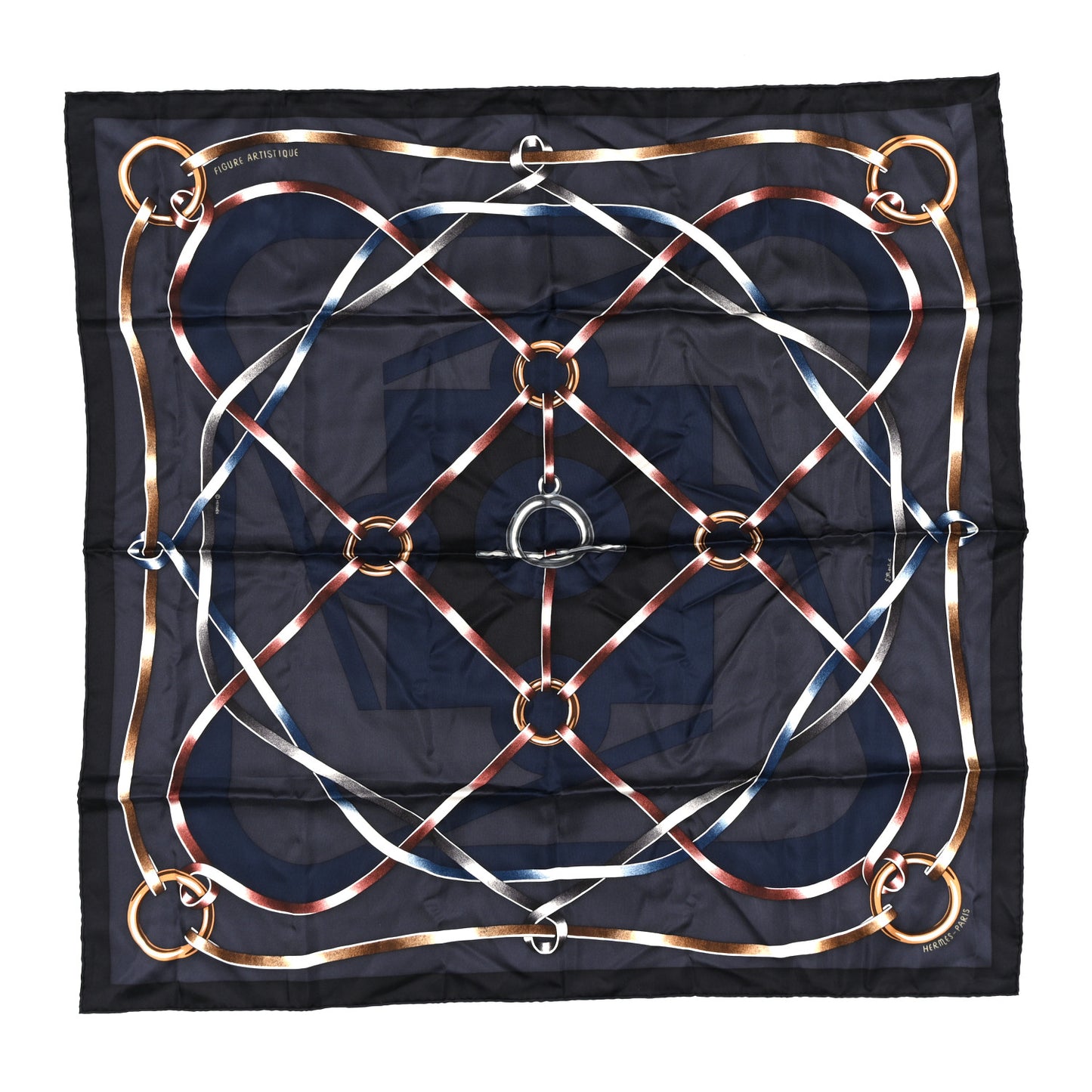 Silk Figure Artistique Scarf 90 Bleu Noir Brun Chocolate
