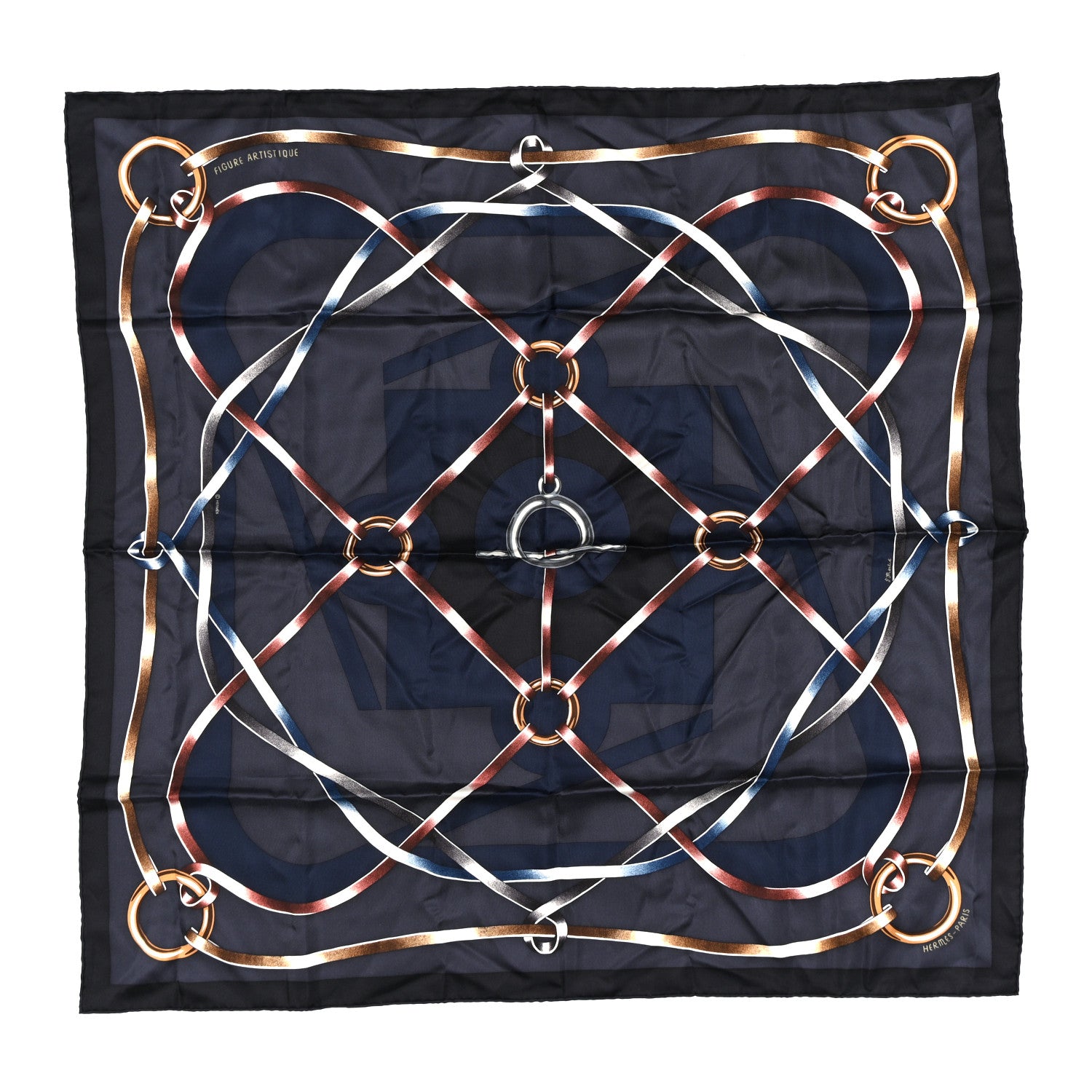 Hermes Silk Figure Artistique Scarf 90 Bleu Noir Brun Chocolate 1 of 5