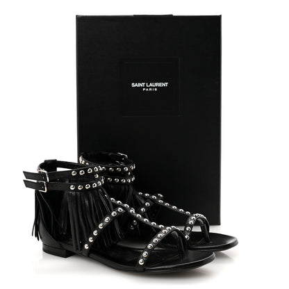 Saint Laurent Calfskin Studded Fringe Cyuko Sandals 36.5 Black 10 of 10