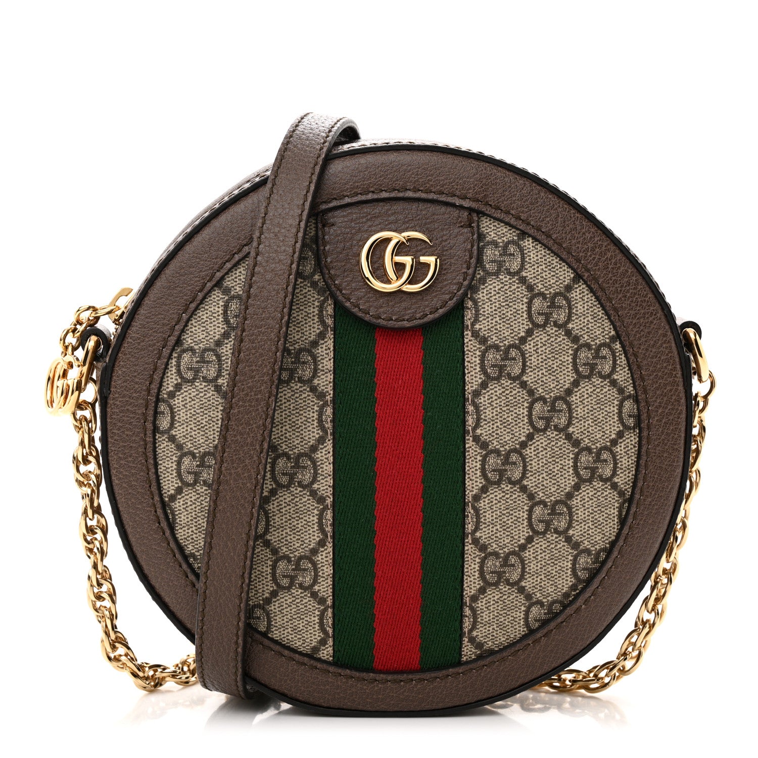 Gucci GG Supreme Monogram Web Mini Ophidia Round Shoulder Bag Brown 1 of 12
