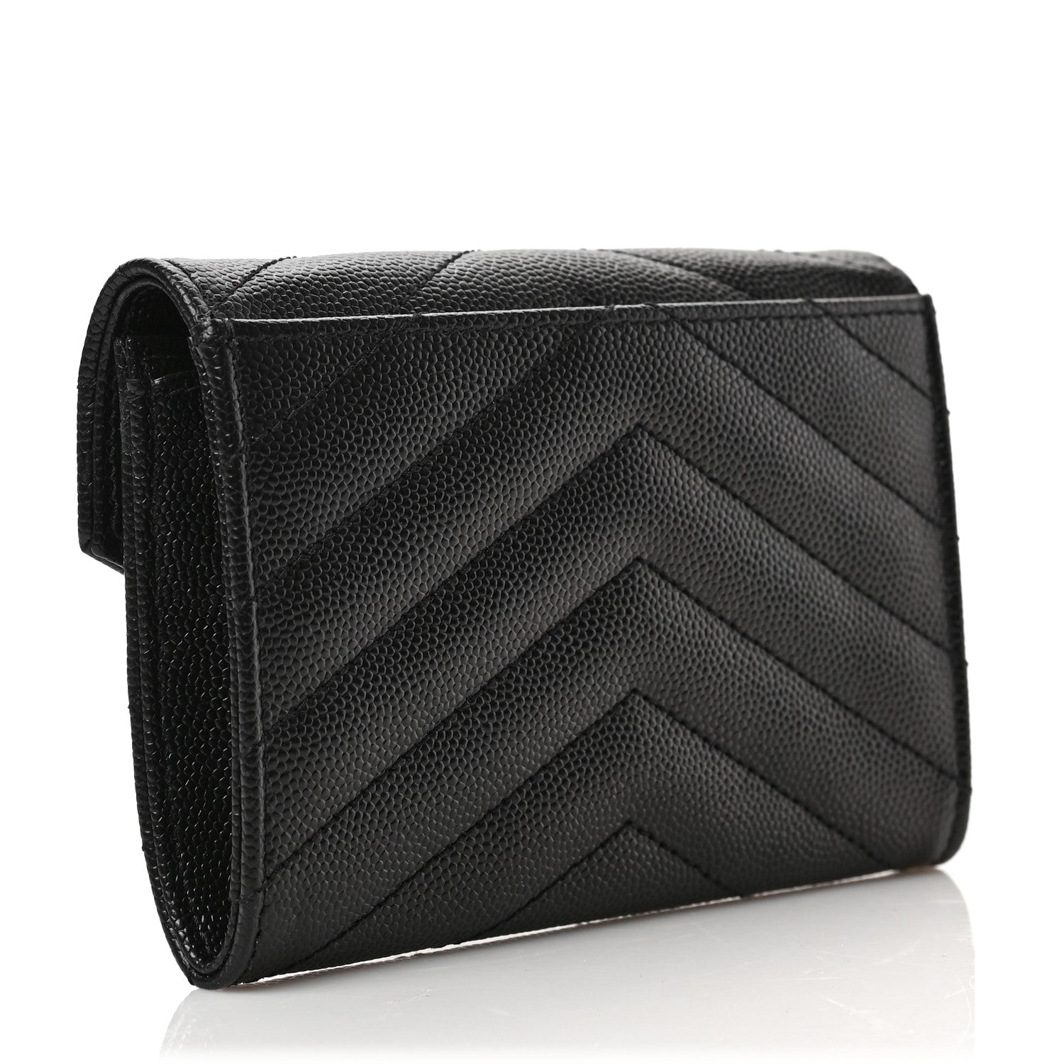 Saint Laurent Grain De Poudre Matelasse Chevron Small Monogram Envelope Wallet Black 3 of 6
