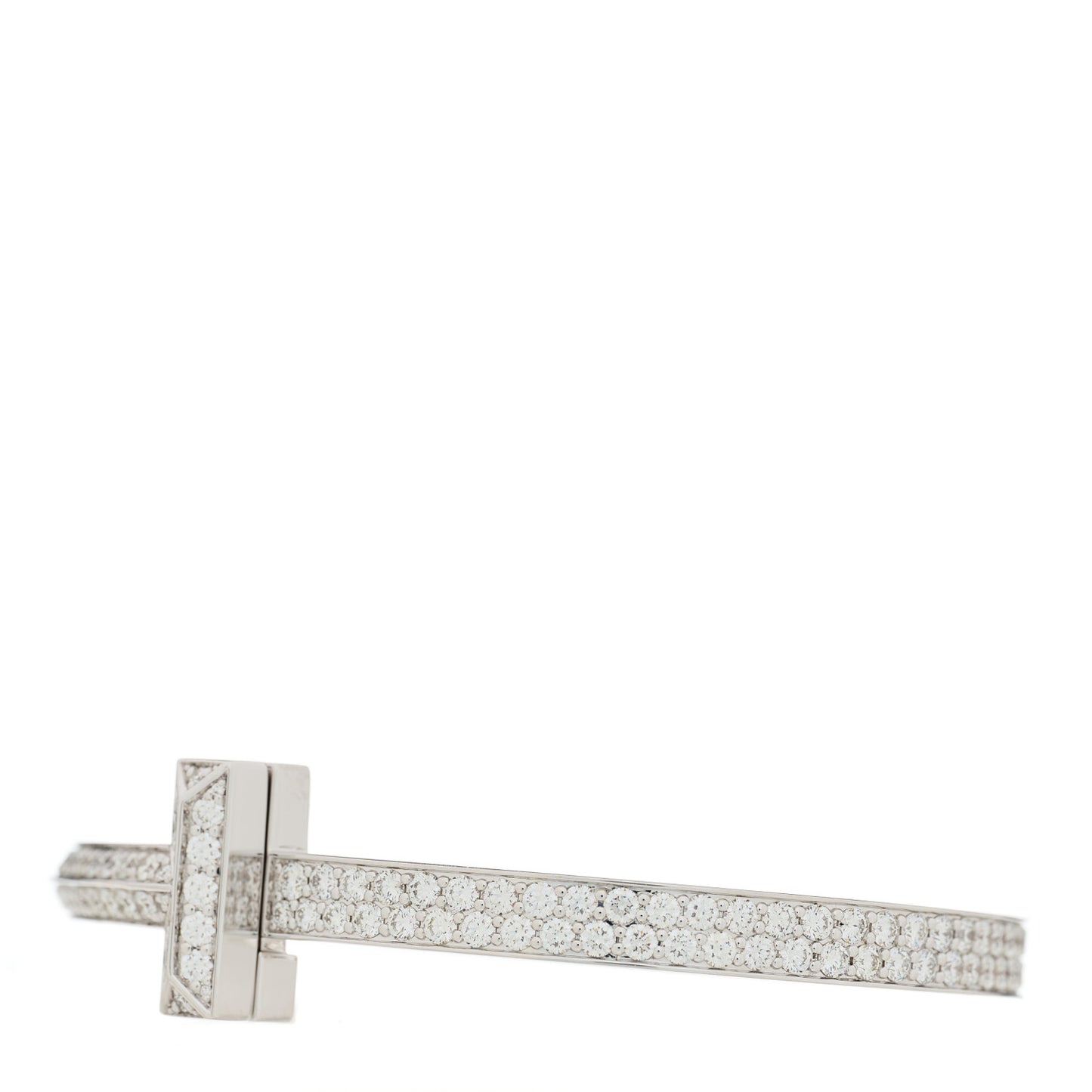 18K White Gold Diamond Wide T T1 Hinged Pave Bangle Bracelet