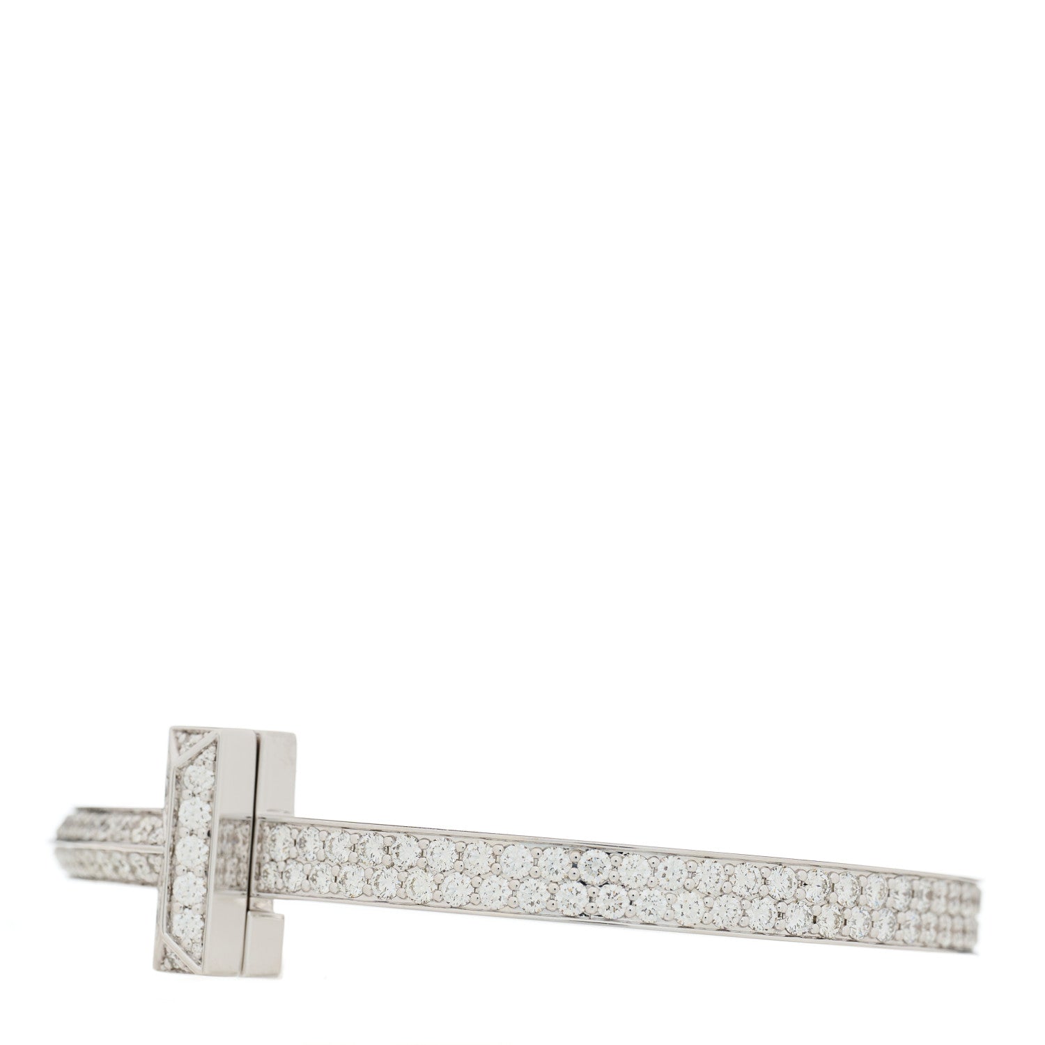 Tiffany 18K White Gold Diamond Wide T T1 Hinged Pave Bangle Bracelet 2 of 4