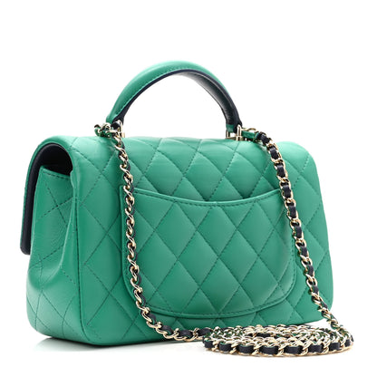 Chanel Lambskin Quilted Bi-Color Mini Top Handle Rectangular Flap Green Dark Blue 3 of 11