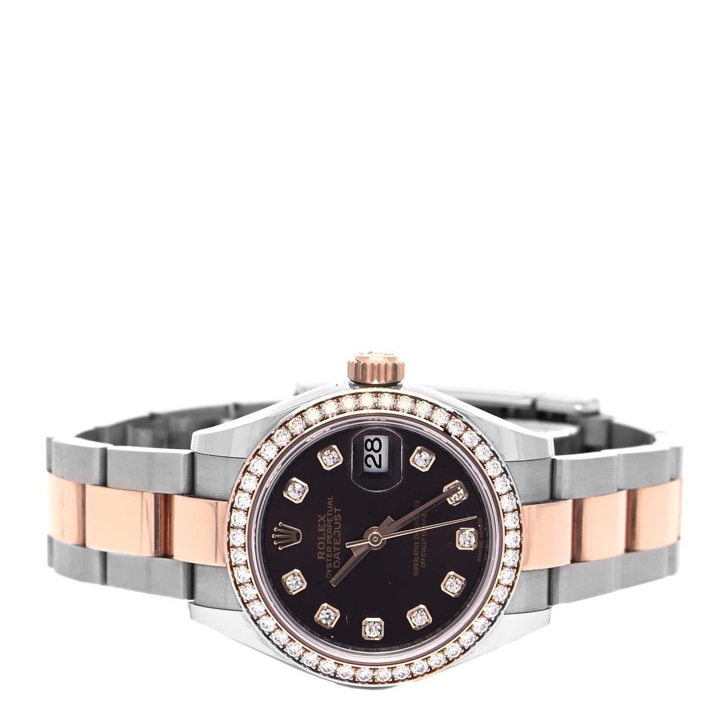 Stainless Steel 18K Everose Gold Diamond 28mm Oyster Perpetual Datejust Watch Black 279381