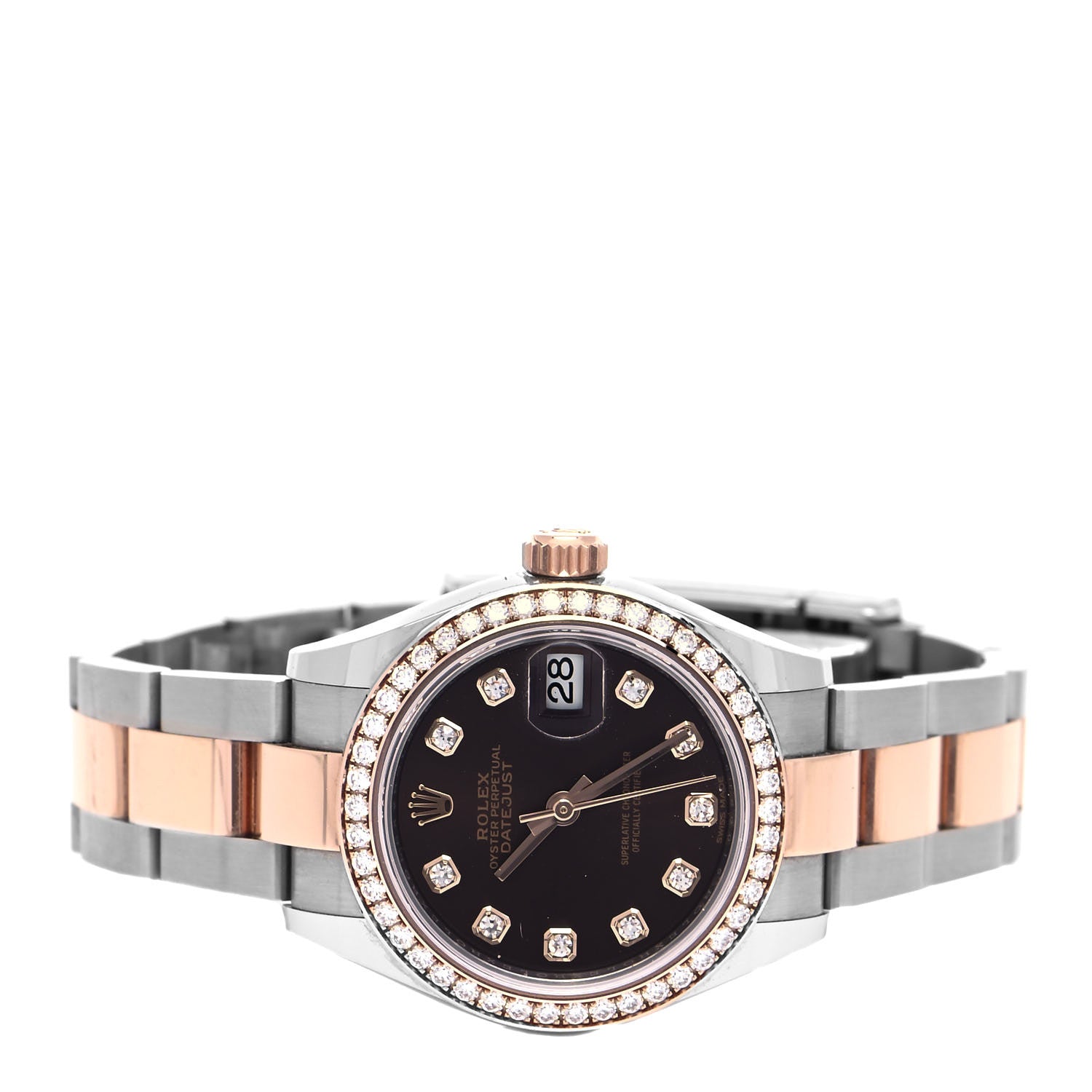 Rolex Stainless Steel 18K Everose Gold Diamond 28mm Oyster Perpetual Datejust Watch Black 279381 2 of 5