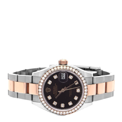 Rolex Stainless Steel 18K Everose Gold Diamond 28mm Oyster Perpetual Datejust Watch Black 279381 2 of 5