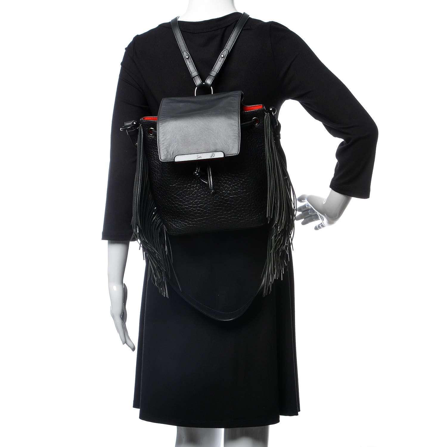 Christian Louboutin Pebbled Calfskin Fringe Lucky L Convertible Backpack Black 2 of 15