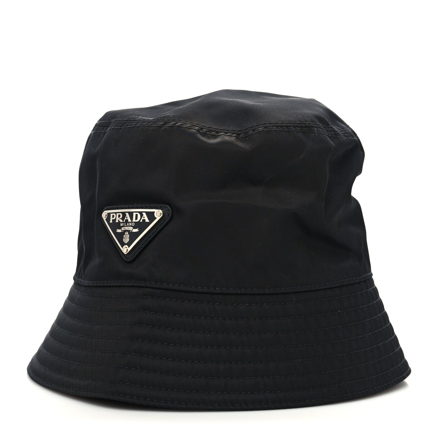 Prada Re-Nylon Metal Triangle Logo Womens Bucket Hat S Black 1 of 7