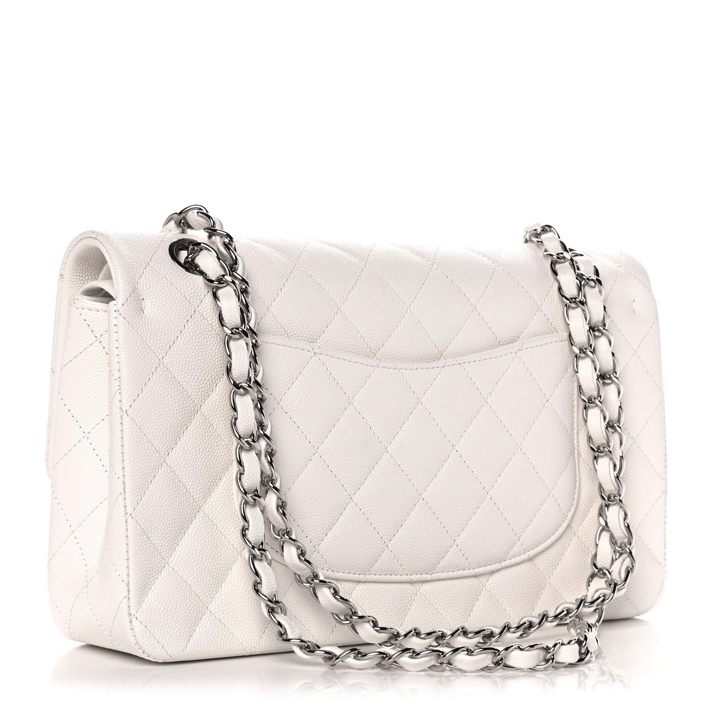 Caviar Quilted Medium Double Flap White