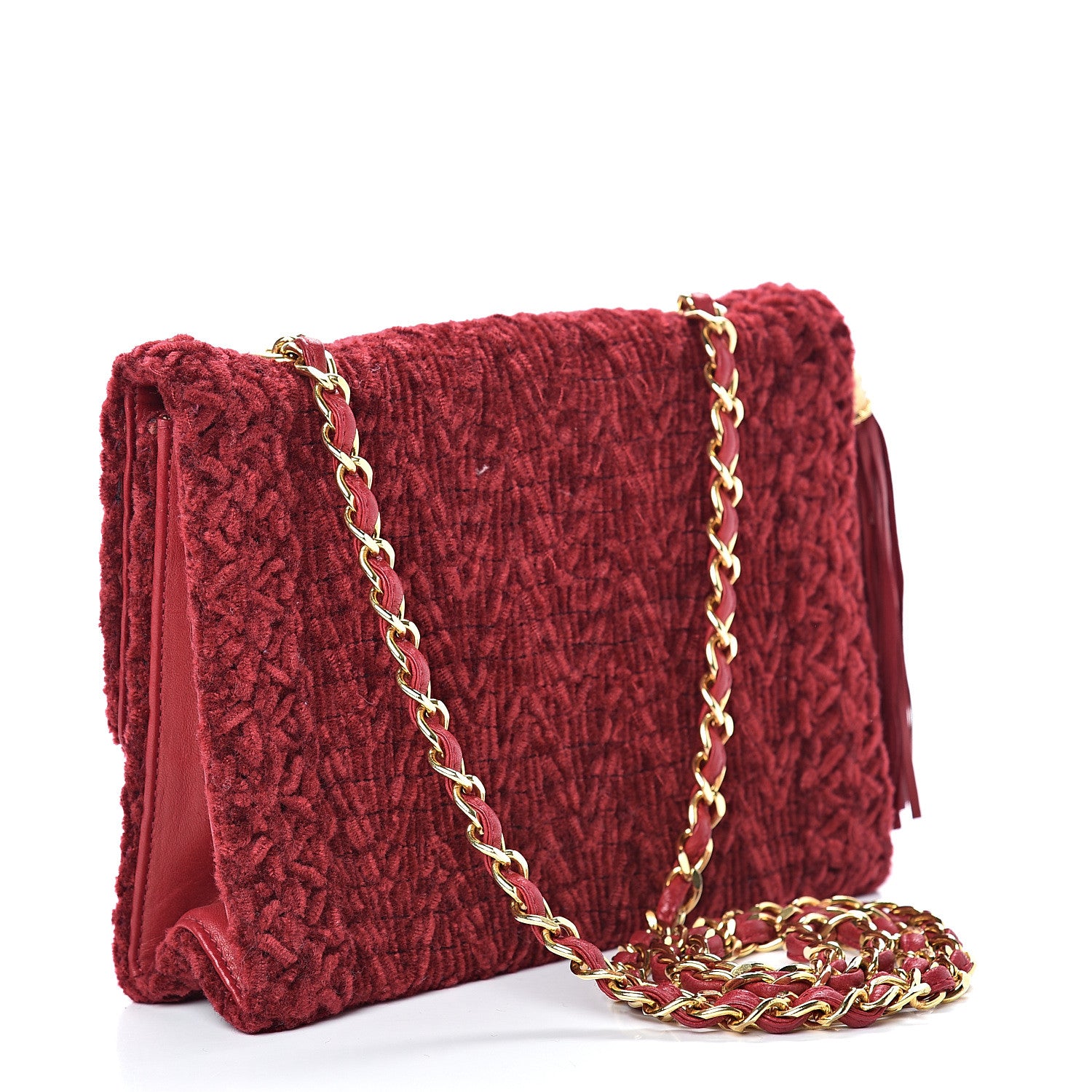 Chanel Velvet Quilted Tassel Small Single Flap Dark Red 2 of 12