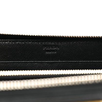 Prada Saffiano Triangle Zip Around Wallet Black 6 of 8
