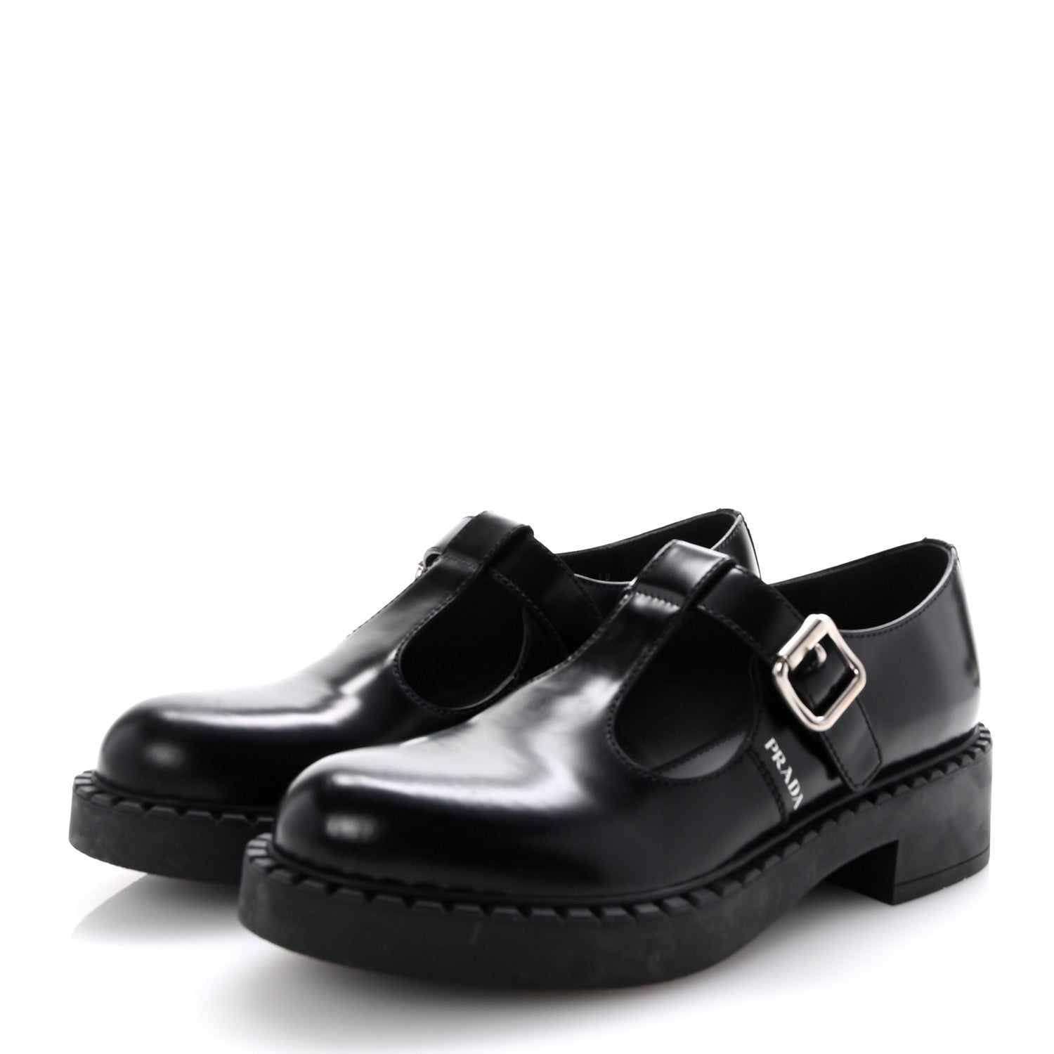 Prada Spazzolato Mary Jane T Strap 40mm Loafers 38 Black 4 of 9