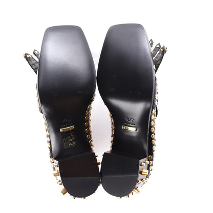 Gucci Malaga Kid Studded Polly Fringe 55mm Loafer Pumps 37.5 Black 5 of 8