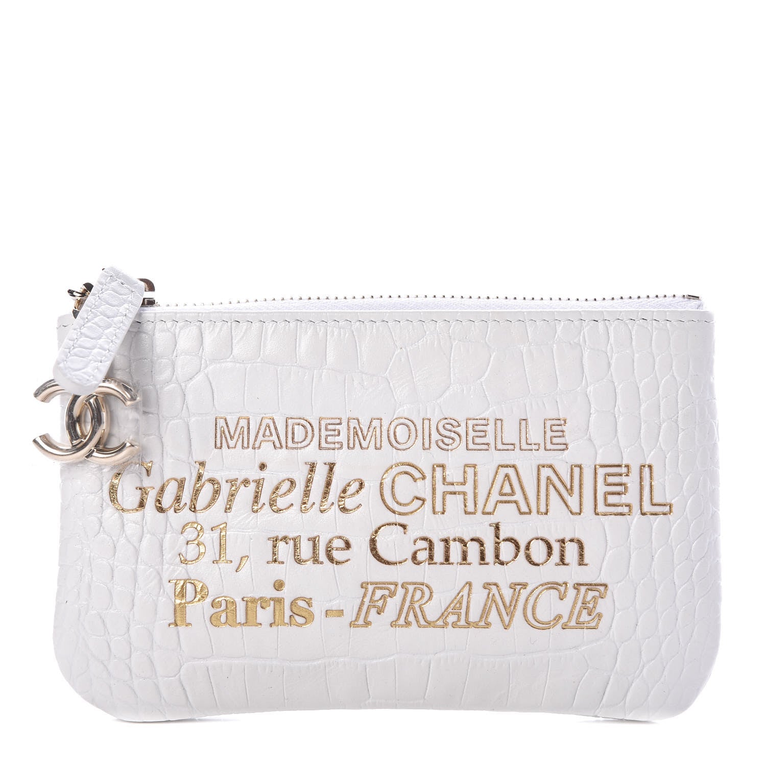 Chanel Calfskin Crocodile Embossed Cocodile Cosmetic Case White Gold 1 of 8