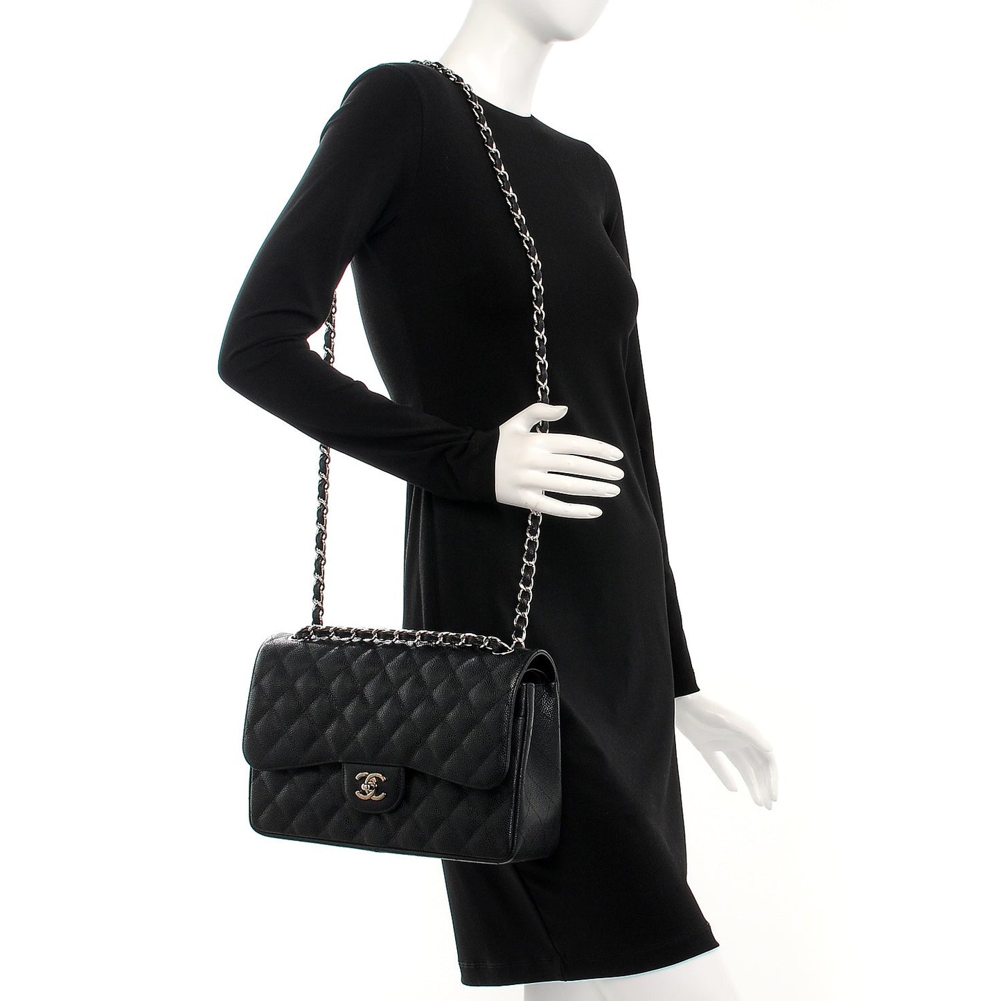 Caviar Quilted Jumbo Double Flap Black