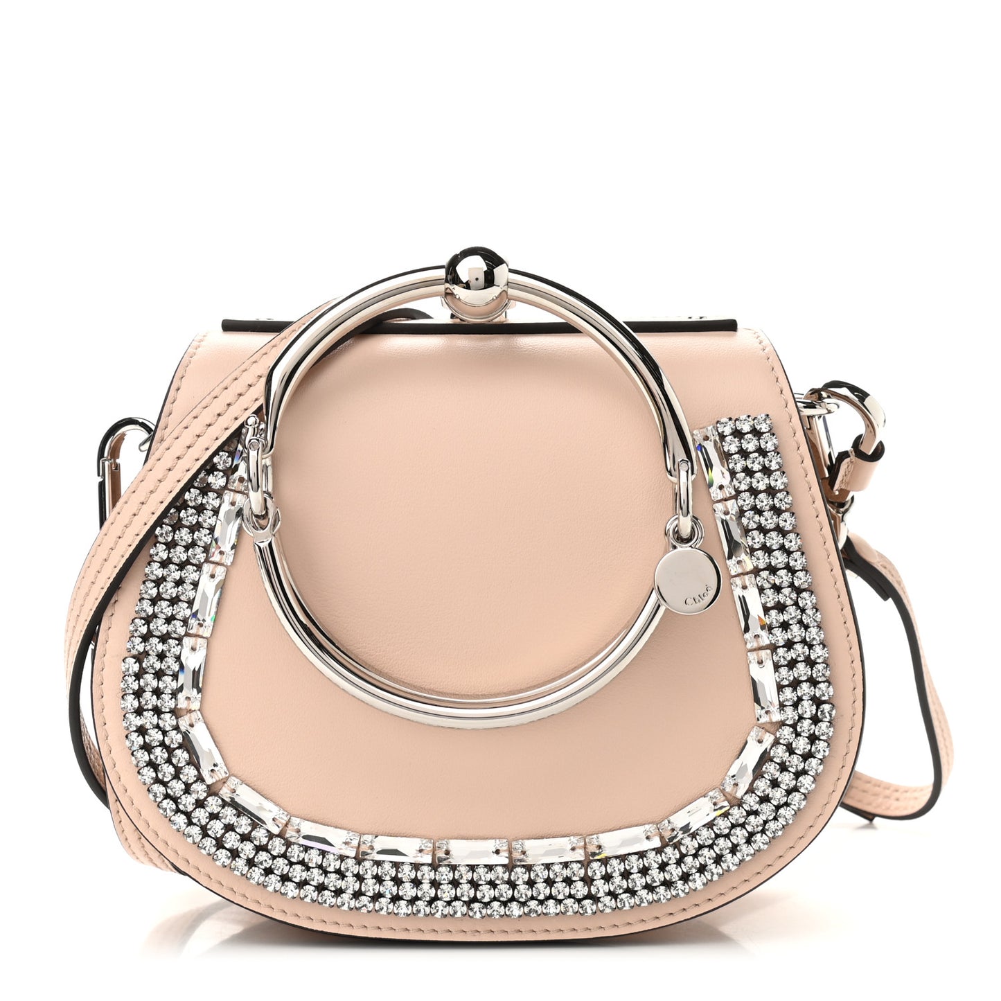 Calfskin Crystal Embellished Small Nile Bracelet Bag Cement Pink