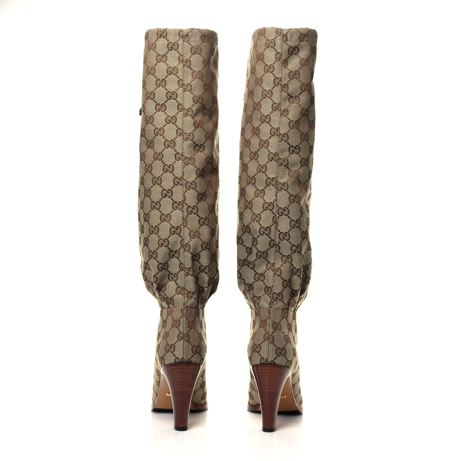 Gucci Monogram Lisa Mid Heel Boots 37.5 Beige Ebony 5 of 6