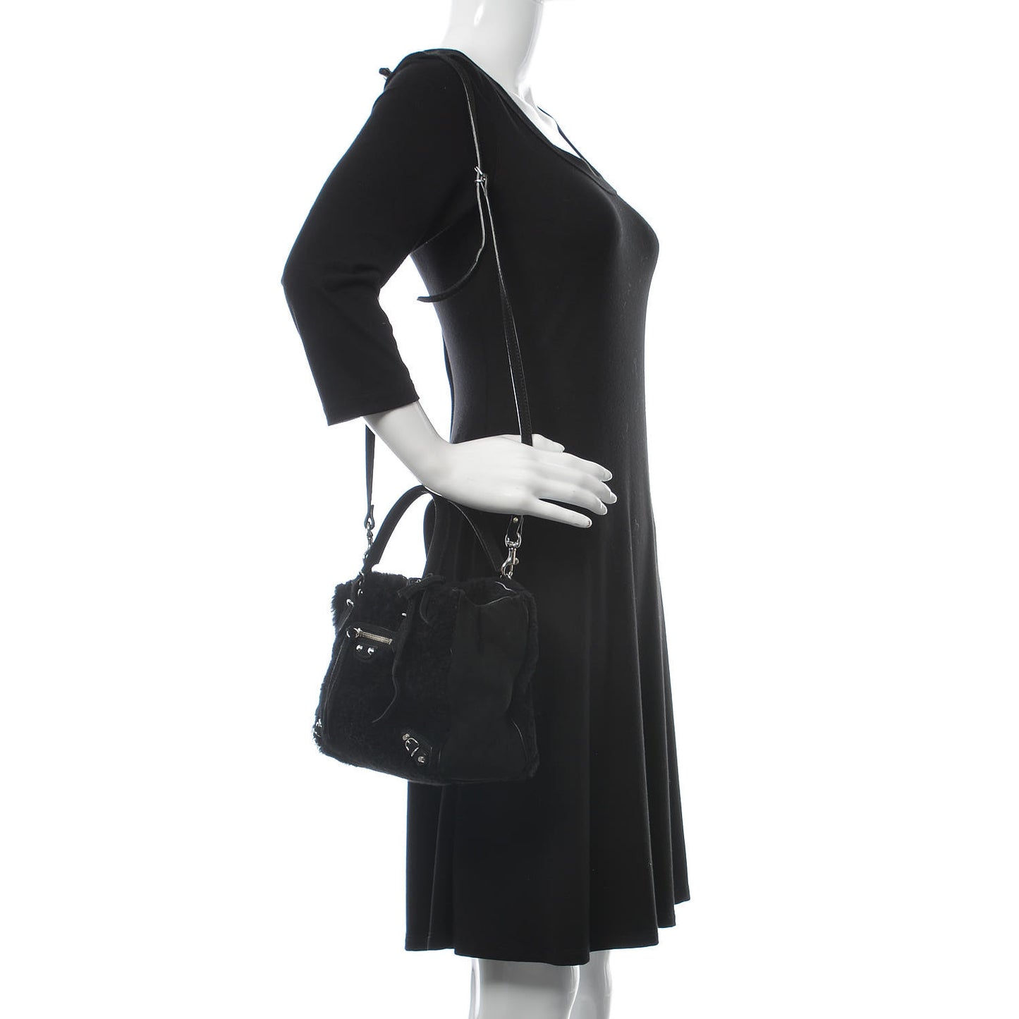 Shearling Suede Classic Silver Hardware Papier Mini A4 Tote Black