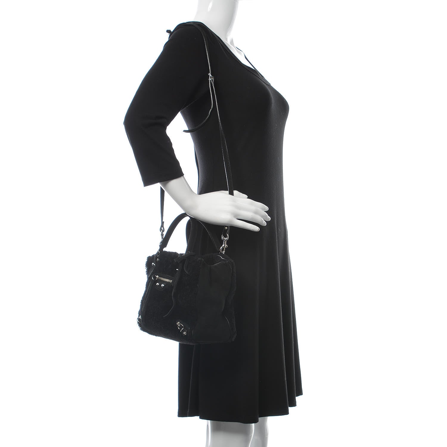 Balenciaga Shearling Suede Classic Silver Hardware Papier Mini A4 Tote Black 2 of 9
