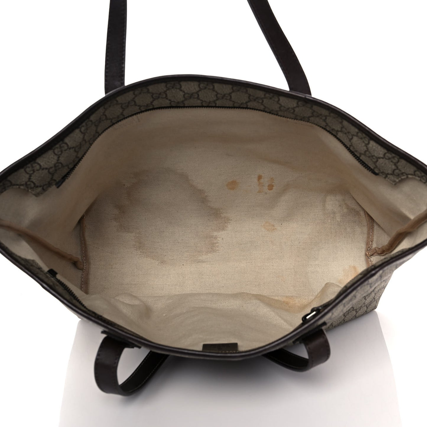 GG Supreme Monogram Medium Zippered Shopping Tote Dark Brown