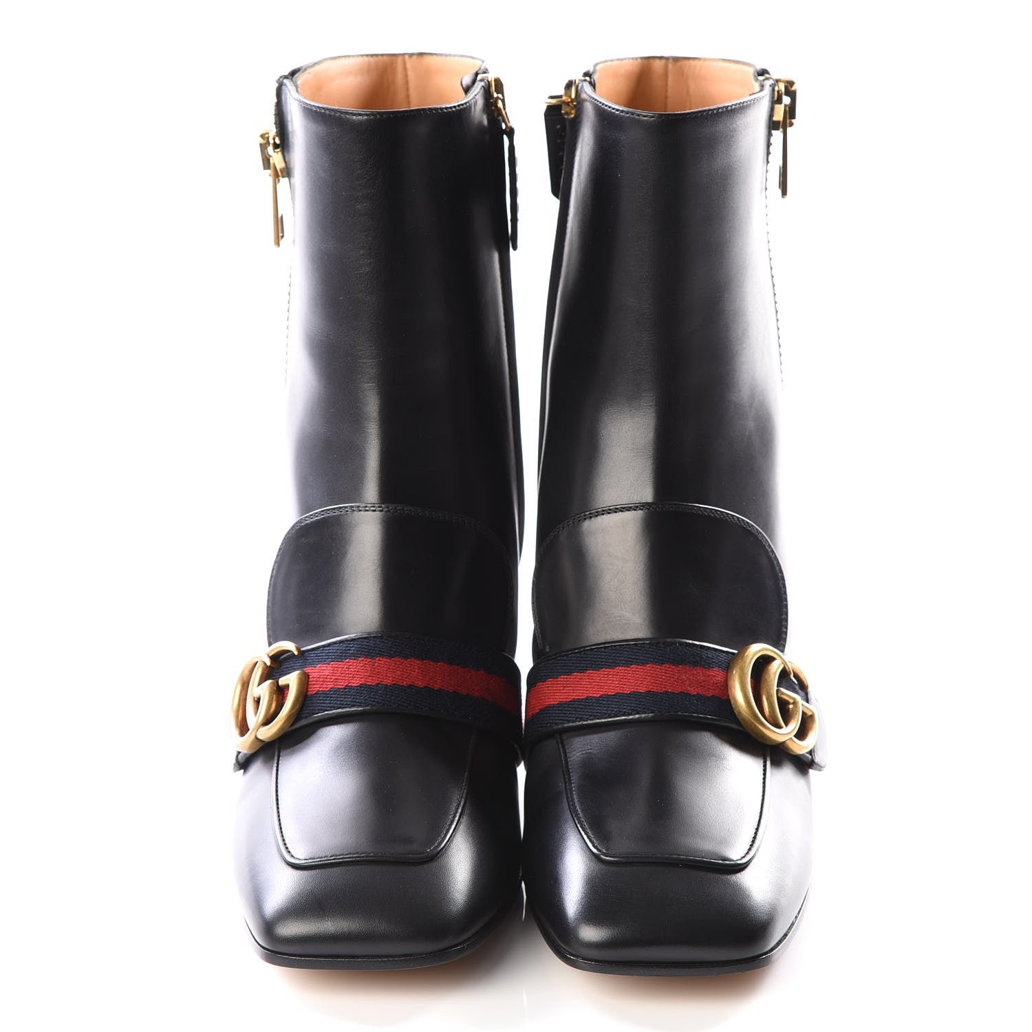 Gucci Betis Glamour Calfskin Web Pearl Embellished Peyton 75mm Ankle Boots 40.5 Black 3 of 9