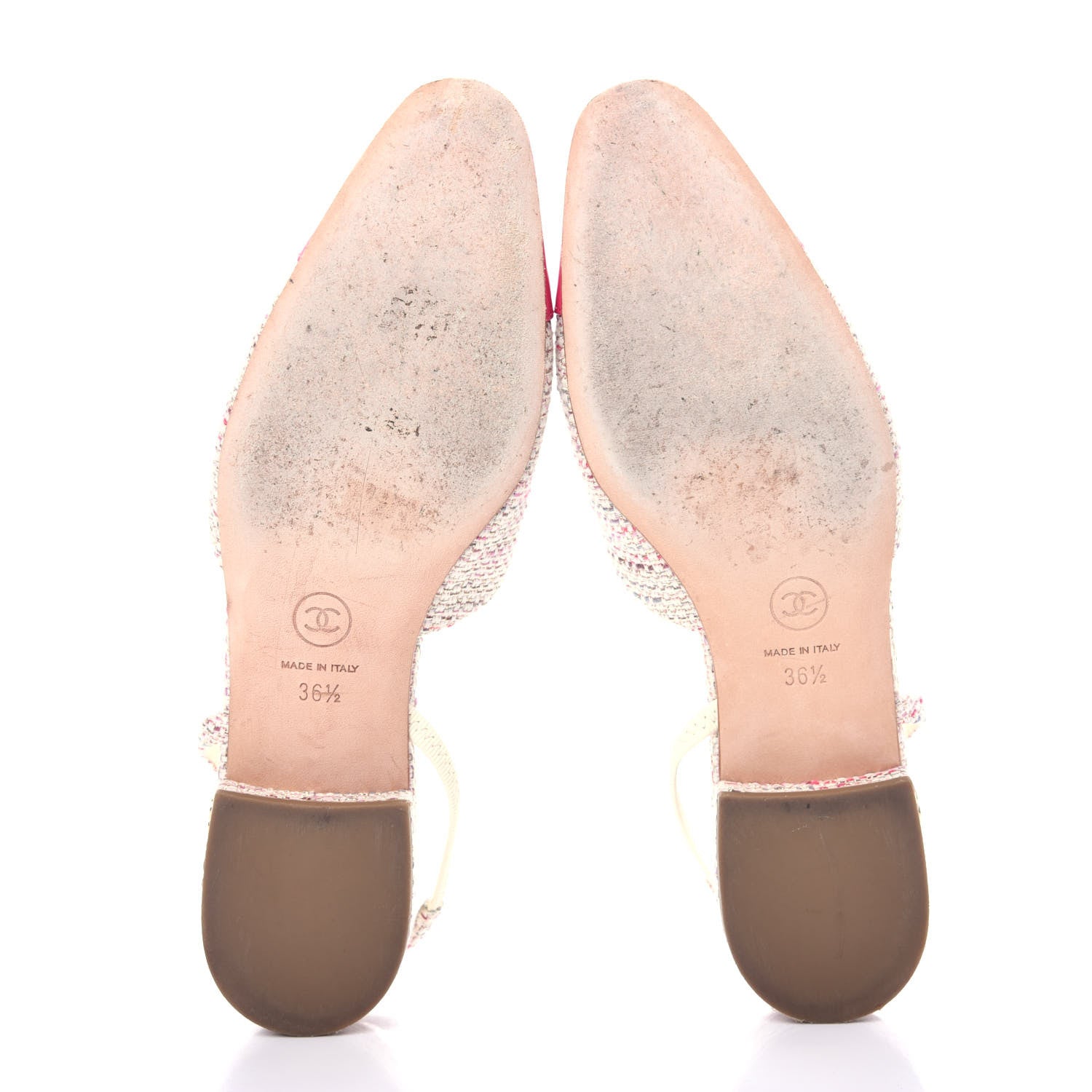 Chanel Tweed Patent Cap Toe CC Slingback Flat 36.5 Pink White 6 of 10