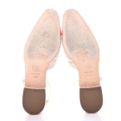 Chanel Tweed Patent Cap Toe CC Slingback Flat 36.5 Pink White 6 of 10