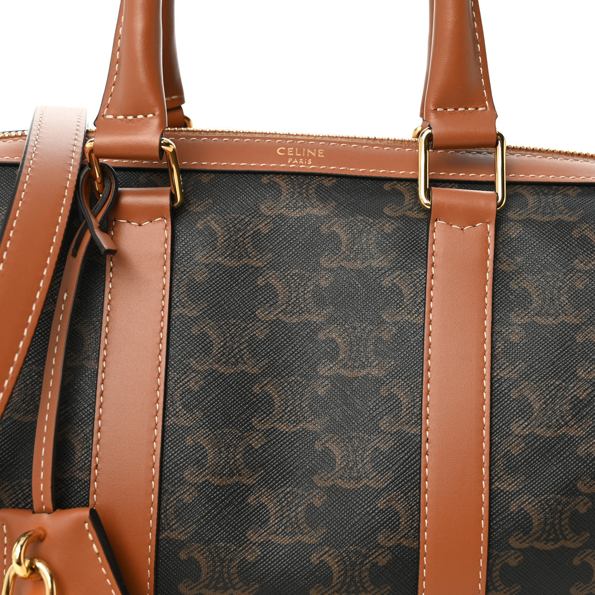 Celine Triomphe Canvas Calfskin Medium Boston Bag Tan 8 of 10
