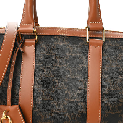 Celine Triomphe Canvas Calfskin Medium Boston Bag Tan 8 of 10
