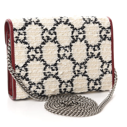 Gucci Tweed GG Monogram Mini Dionysus Chain Wallet White Black Romantic Cherry 3 of 10