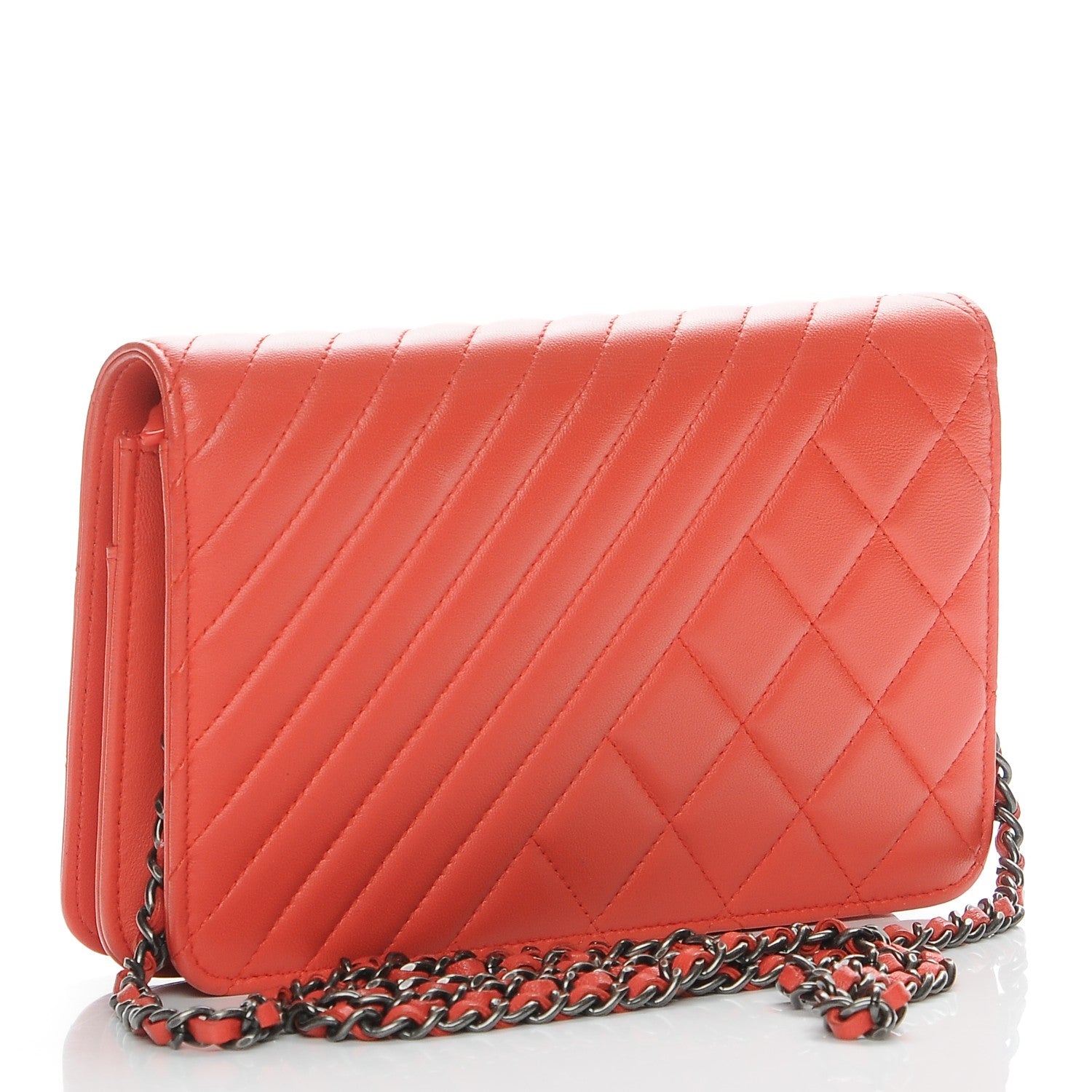 Chanel Lambskin Quilted Coco Boy Wallet On Chain WOC Orange 3 of 9