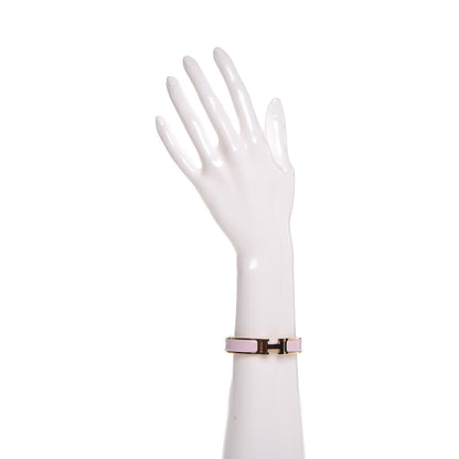 Hermes Enamel Narrow Clic Clac H Bracelet PM Rose Dragee 2 of 7