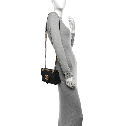 Gucci Calfskin Matelasse Mini GG Marmont Shoulder Bag Black 2 of 12