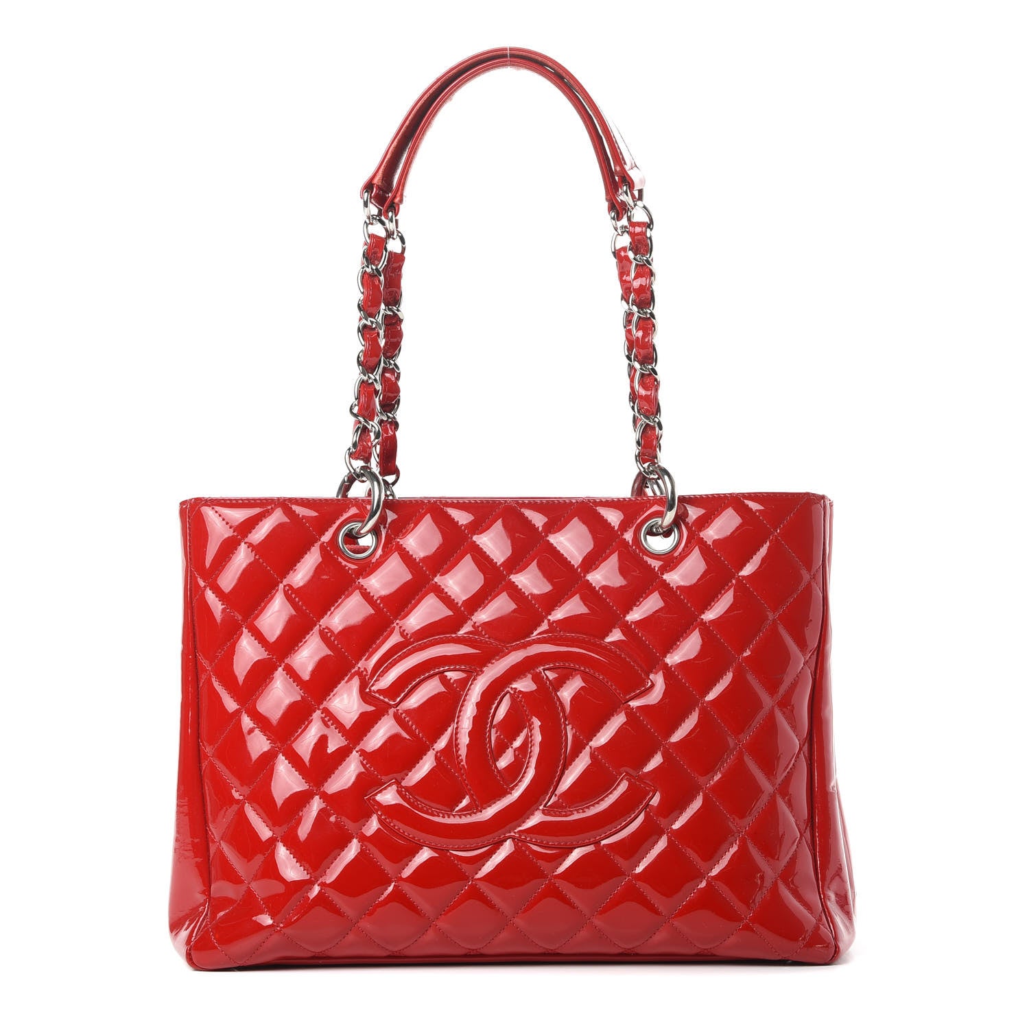 Chanel Patent Quilted Grand Shopping Tote GST Red 1 of 19