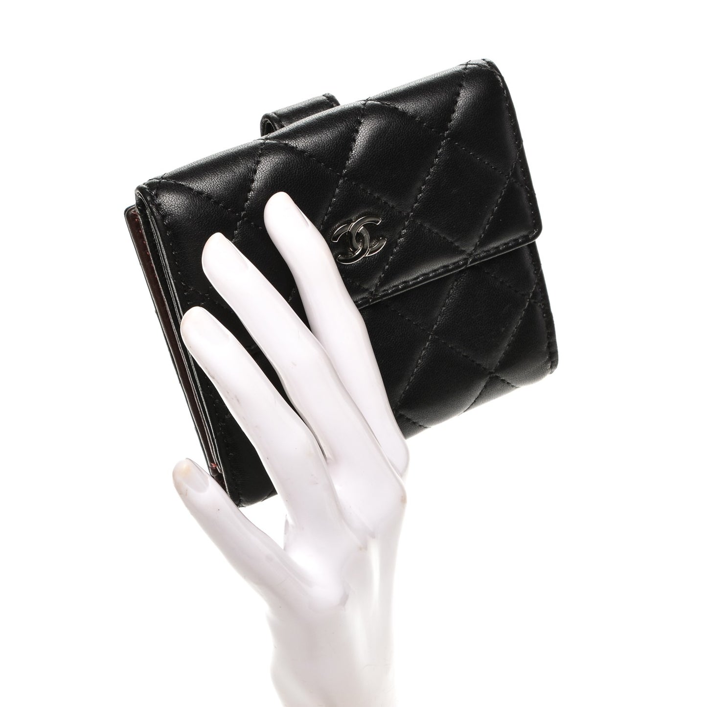 Lambskin Quilted Compact French Flap Wallet Black