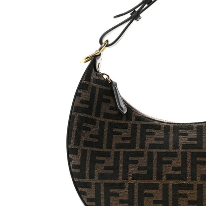 Fendi Fabric Jacquard Vitello Grace FF 1974 Small Fendigraphy Hobo Bag Tobacco Moro Ebano 8 of 13