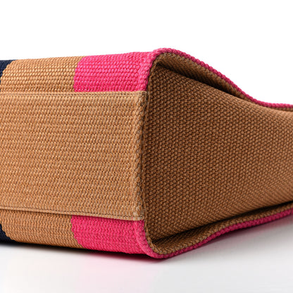 Chanel Straw Raffia Calfskin Striped Large Deauville Tote Dark Beige Fuchsia Navy Blue 8 of 11