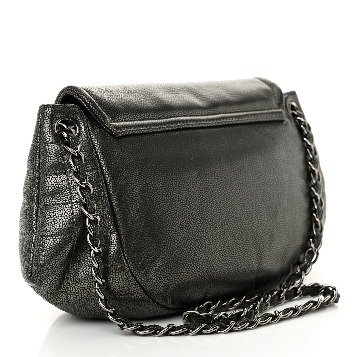 Caviar Half Moon Large Flap Dark Silver