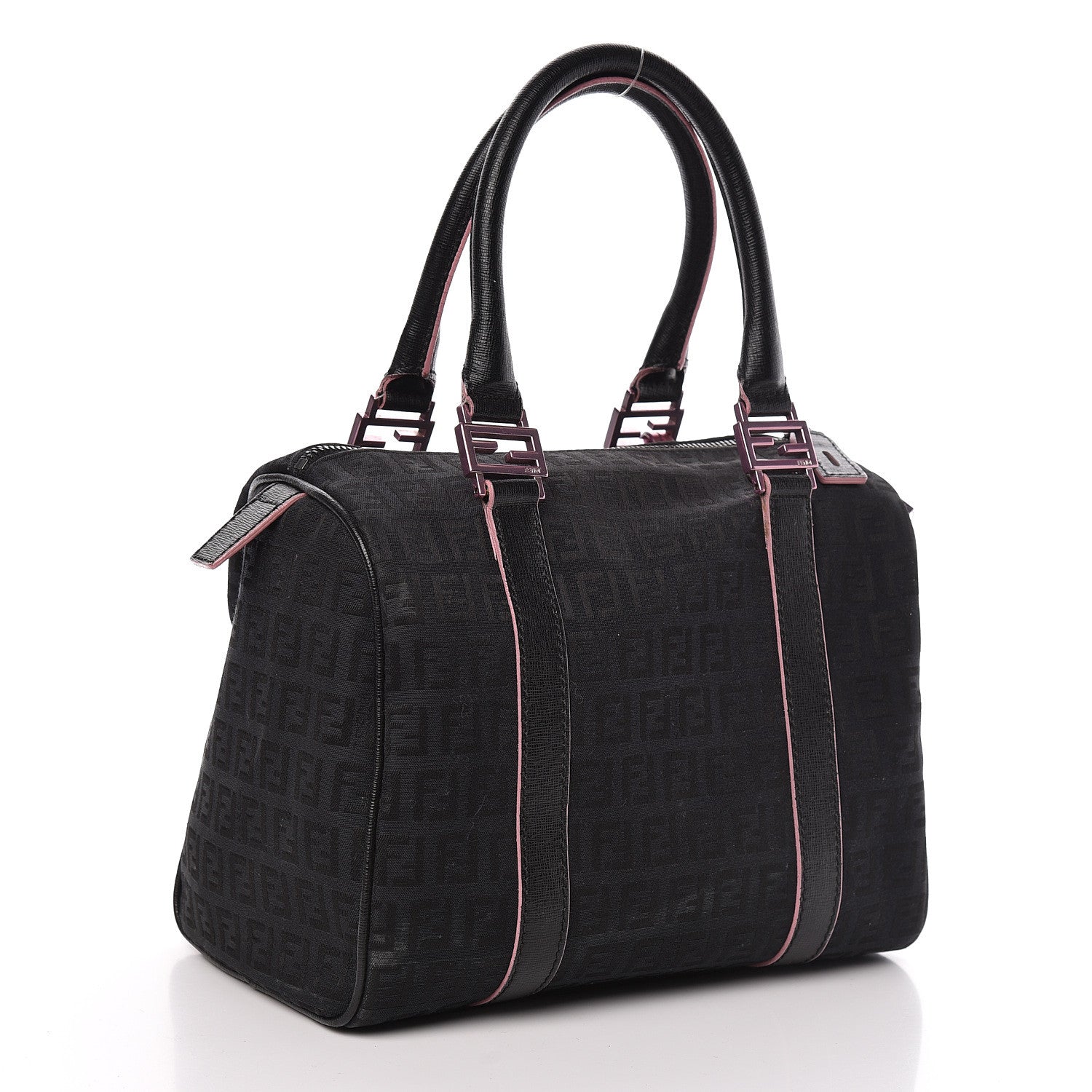 Fendi Zucchino Vitello Elite Enamel Small Forever Boston Black Rosa 3 of 12